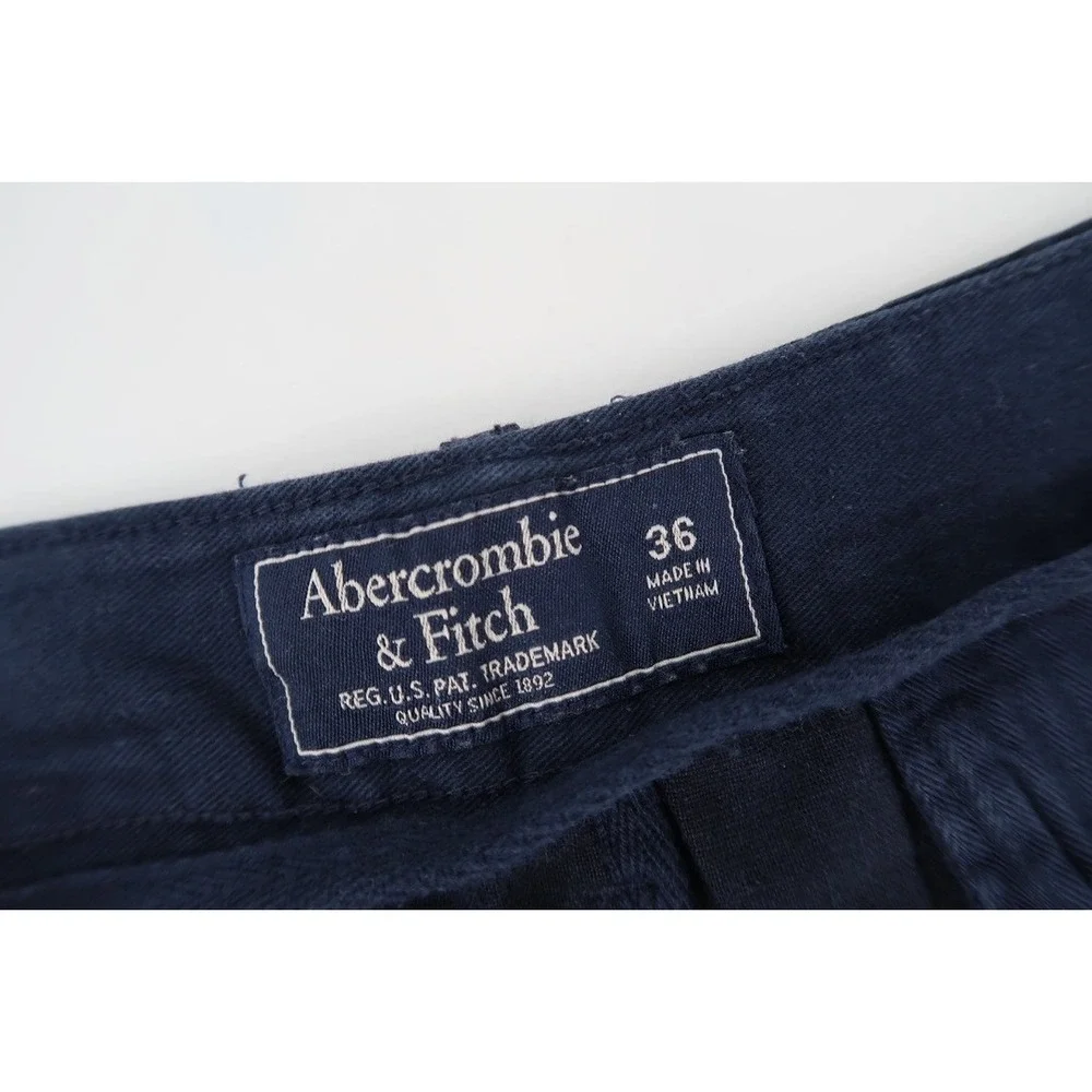 Abercrombie & Fitch Chino Shorts Mens 36 Navy Blue Linen Blend Flat Front 7